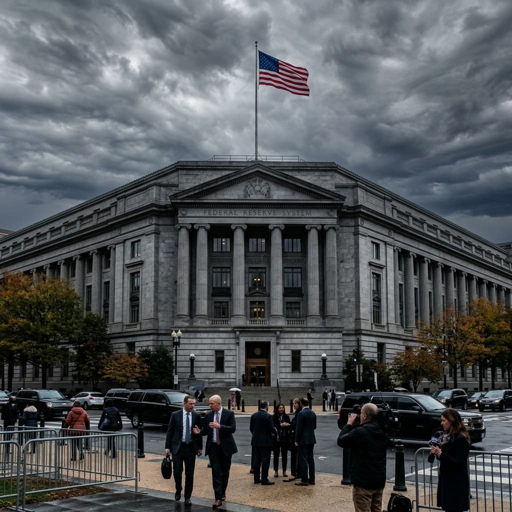 Sede do Federal Reserve em Washington DC — Fed juros 2026 Powell sai Kevin Warsh assume impacto Brasil Selic câmbio