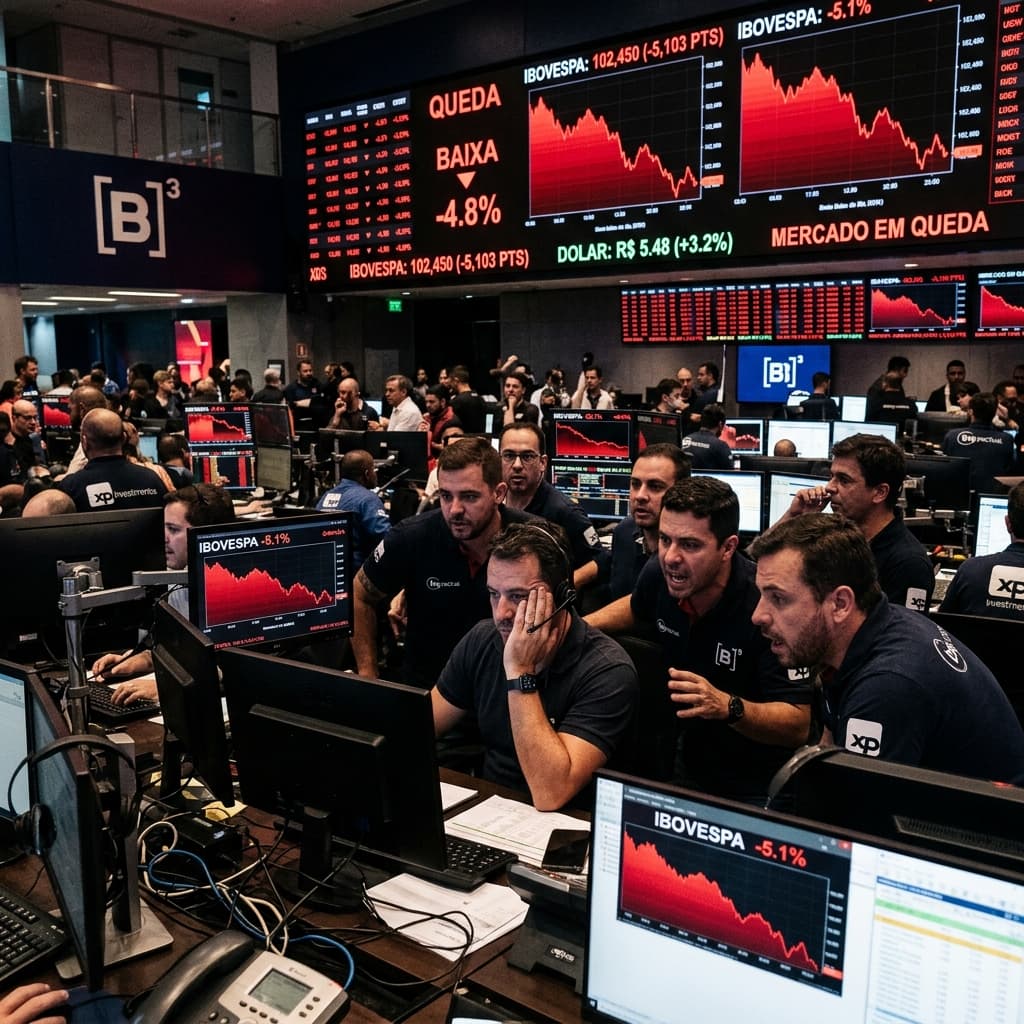 Tela de mercado financeiro com gráficos em queda — Ibovespa 5ª semana consecutiva queda 177 mil pontos maio 2026 sell-off