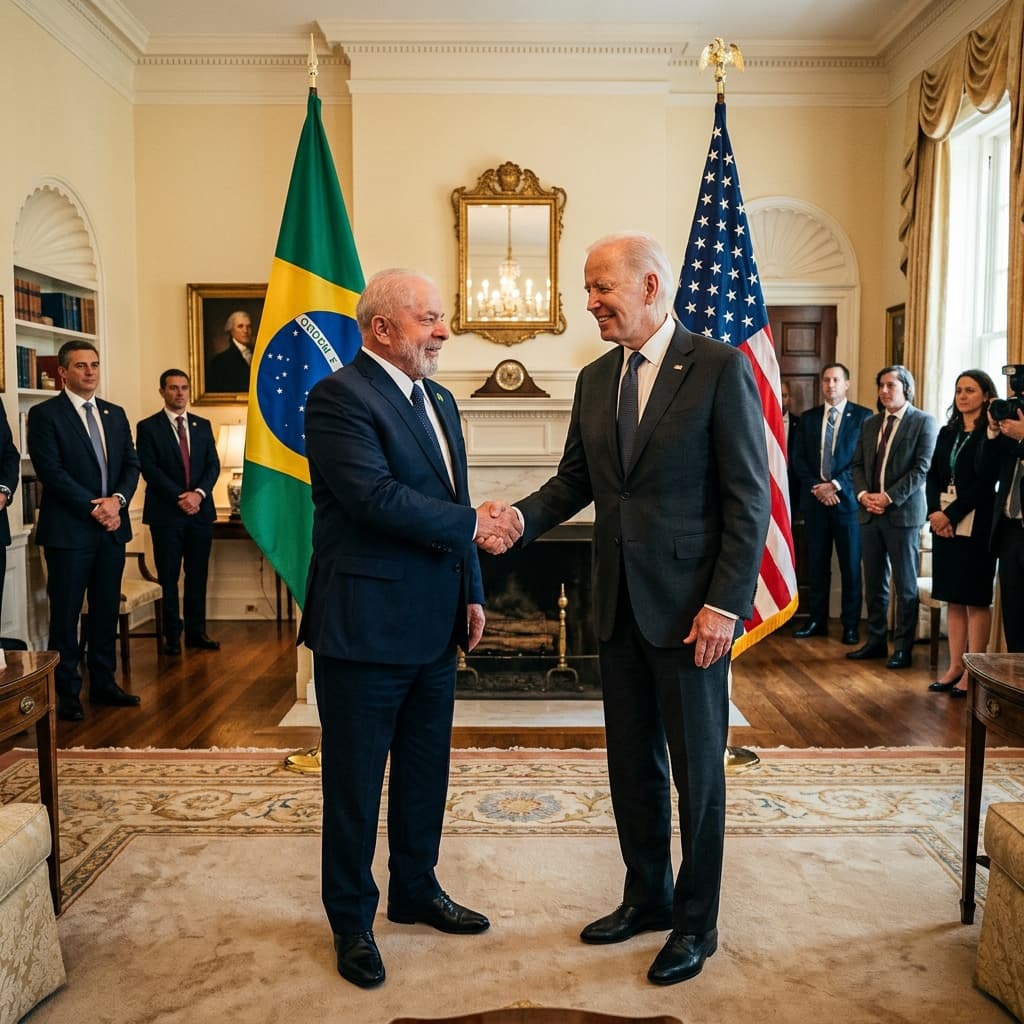 Presidentes Lula e Trump em reunião diplomática na Casa Branca – encontro bilateral Brasil Estados Unidos 2026 tarifas acordos comerciais